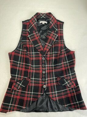 CAbi red plaid vest medium